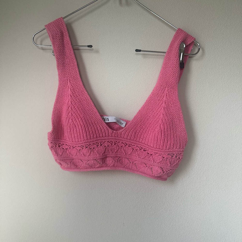 Zara Pink Knit crochet crop Top s
